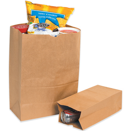 8 <span class='fraction'>1/4</span> x 5 <span class='fraction'>1/4</span> x 18" Kraft Grocery Bags